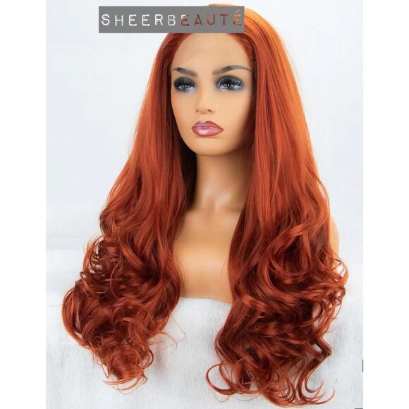 Copper Red Wavy Curly Wig - Picture 5 of 6